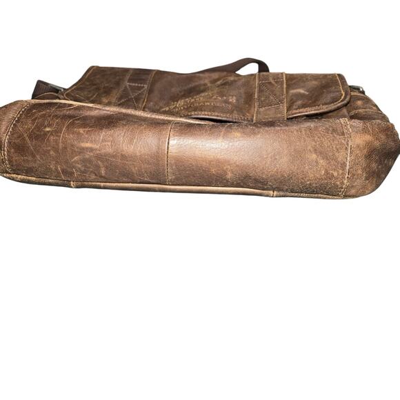 Vintage Fossil Brown Leather Distressed Laptop Computer Shoulder Bag 18x12x4 - Picture 5 of 10